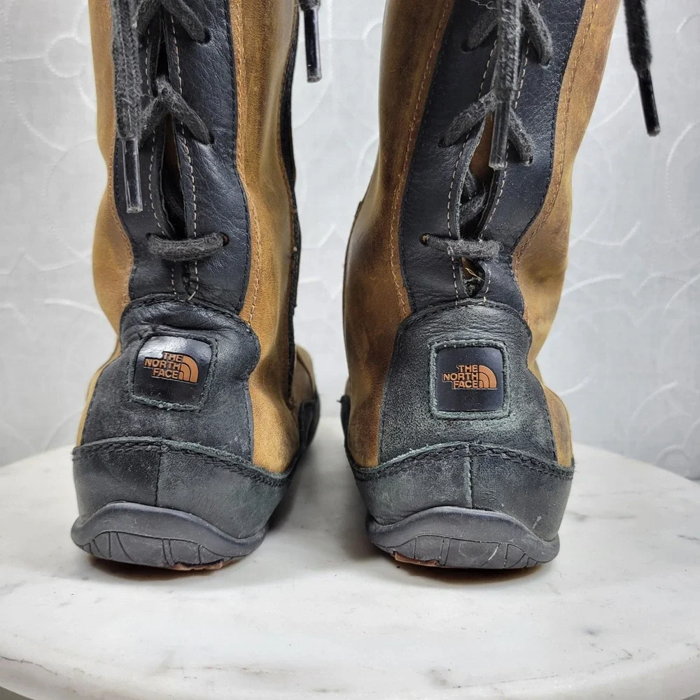 The North Face Janey II Luxe Boots Womens 10 Brown Leather PrimaLoft Fur Trim